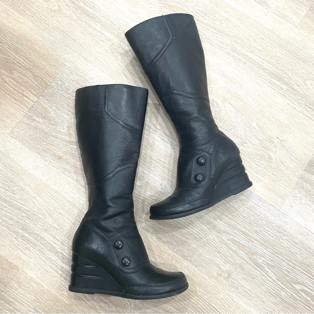 Black leather Miz Mooz wedge boots